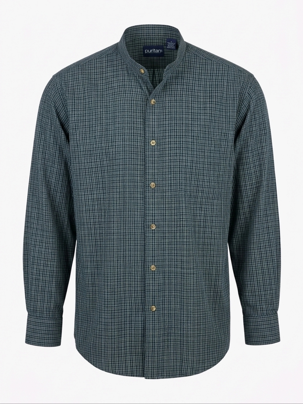 Puritan Dark Blue and Black Small-Check Mandarin Collar Shirt